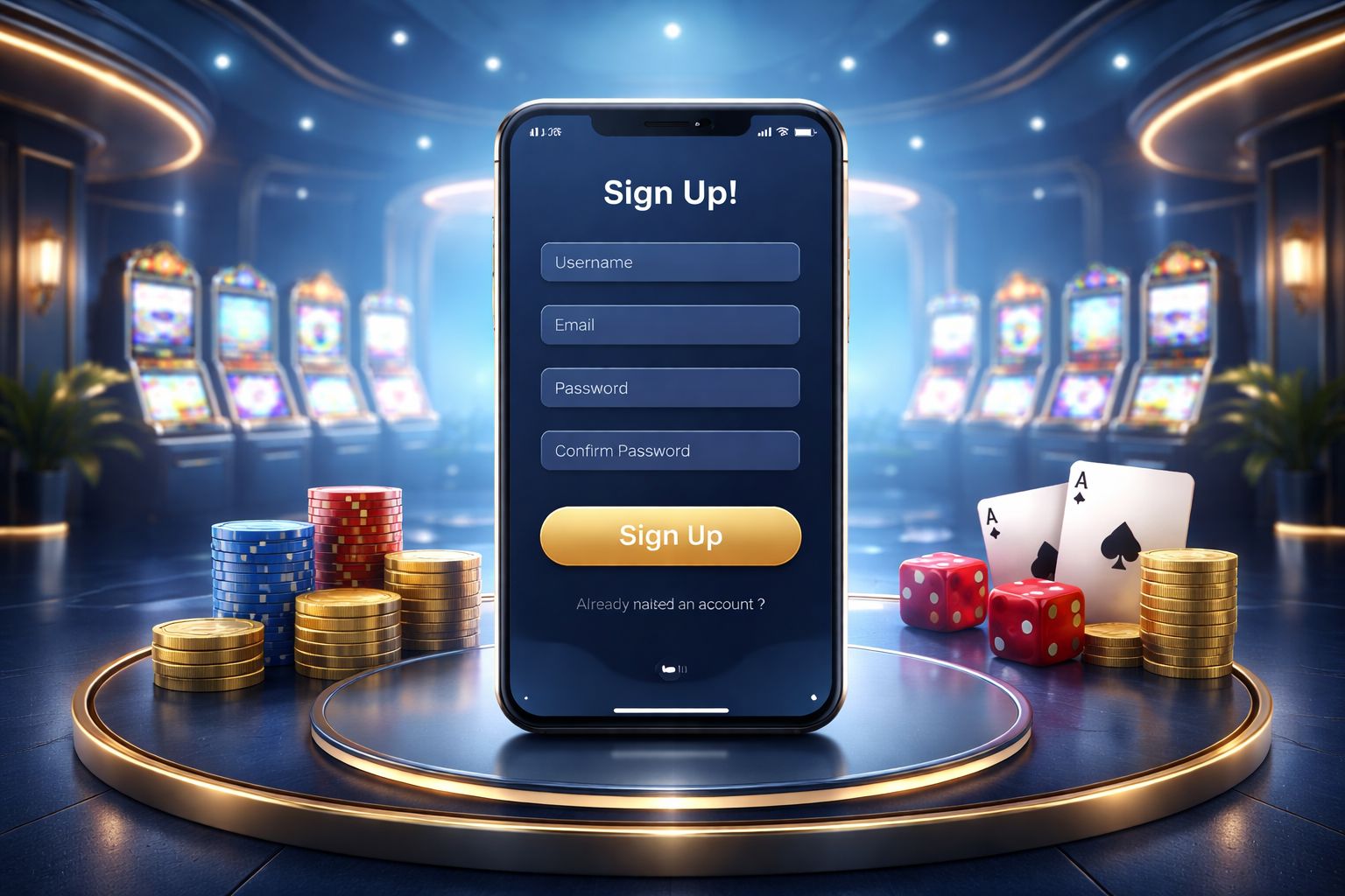 Pantalla de registro móvil para AzuBet mostrada en un entorno de juegos elegante con pasos simples para registrarse.